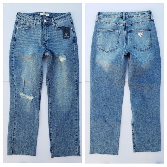New GUESS 1981 Frayed Slim Straight Jeans sz 26 - Picture 9 of 14
